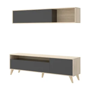 Dmillic TV-meubel, TV-meubel woonkamerset, Multifunctioneel woonkamermeubel, 180x41h180 cm, Antraciet en Knoopeiken Dmillic TV-meubel, TV-meubel woonkamerset, Multifunctioneel woonkamermeubel, 180x41h180 cm, Antraciet en Knoopeiken