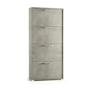 Dmarcat schoenenrek, multifunctioneel entreemeubilair met 4 vouwdeuren, schoenenkast met dubbele diepte, 100% Made in Italy, 67x28h147 cm, Cement Dmarcat schoenenrek, multifunctioneel entreemeubilair met 4 vouwdeuren, schoenenkast met dubbele diepte, 100% Made in Italy, 67x28h147 cm, Cement