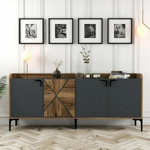 Dilici Dressoir, Woonkamer Buffet, Woonkamer, Keuken Pantry, 180x35h78 cm, Walnoot en Antraciet Dilici Dressoir, Woonkamer Buffet, Woonkamer, Keuken Pantry, 180x35h78 cm, Walnoot en Antraciet