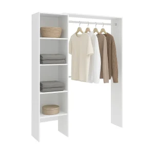 Dmora Grote Kast Makalu 40x187h cm Wit 4 Planken Kledingroede, Slaapkamerkast 6 Vakjes