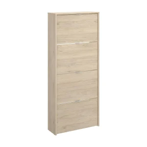 Dmurie schoenenrek, Ruimtebesparend entree schoenenrek, Schoenenkast met 4 vouwdeuren, 61x25h149 cm, Eiken Dmurie schoenenrek, Ruimtebesparend entree schoenenrek, Schoenenkast met 4 vouwdeuren, 61x25h149 cm, Eiken