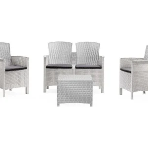 Dmora urano witte loungeset, 4 zitplaatsen, schokbestendig, waterdicht, outdoor, tafel, Made in Italy Dmora urano witte loungeset, 4 zitplaatsen, schokbestendig, waterdicht, outdoor, tafel, Made in Italy