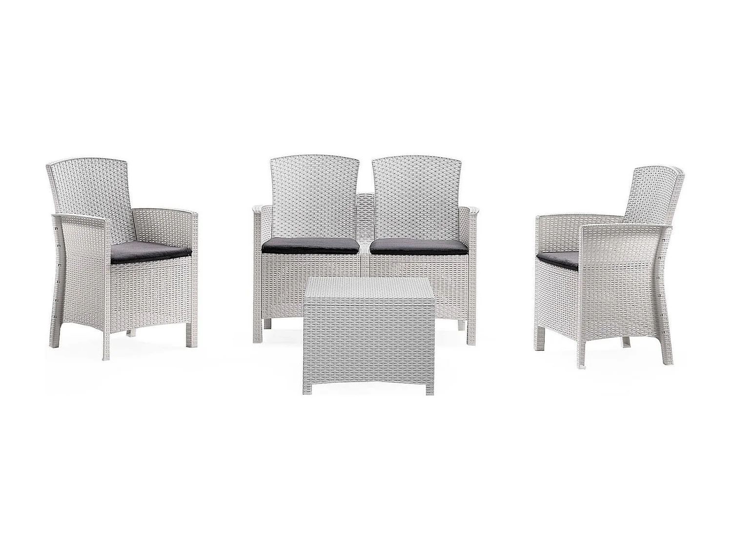Dmora urano witte loungeset, 4 zitplaatsen, schokbestendig, waterdicht, outdoor, tafel, Made in Italy