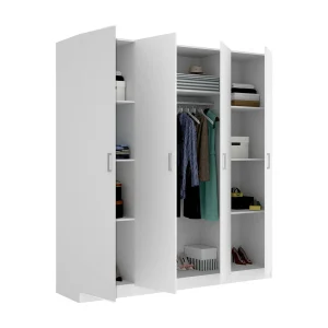 Dmora Grote Kast Bove 52x215h cm Wit Kledingrek, 7 Planken, 4-Deur Slaapkamerkast