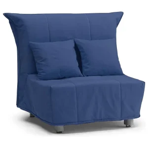 Dabargi slaapbank, enkele bank, 100% gemaakt in Italië, woonkamerfauteuil met trolley-opening, in gewatteerde stof, inclusief kussens, 85x90h85 cm, blauw