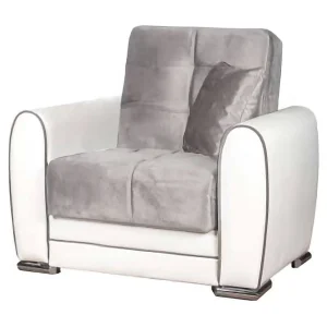 Dcont fauteuil, Fauteuil met opbergruimte in de woonkamer, om te bouwen tot bed, Ontspannende fauteuil in gewatteerde stof, 97x84h91 cm, Wit en lichtgrijs Dcont fauteuil, Fauteuil met opbergruimte in de woonkamer, om te bouwen tot bed, Ontspannende fauteuil in gewatteerde stof, 97x84h91 cm, Wit en lichtgrijs