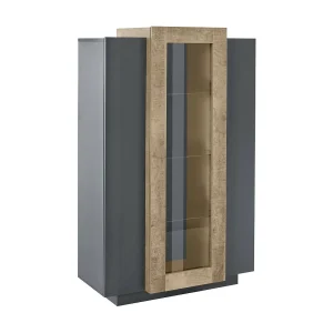 Dfrutt vitrine, Dressoir met drie deuren, Multifunctioneel woonkamermeubilair, 100% Made in Italy, 80x38h121 cm, Antraciet en Esdoorn Dfrutt vitrine, Dressoir met drie deuren, Multifunctioneel woonkamermeubilair, 100% Made in Italy, 80x38h121 cm, Antraciet en Esdoorn