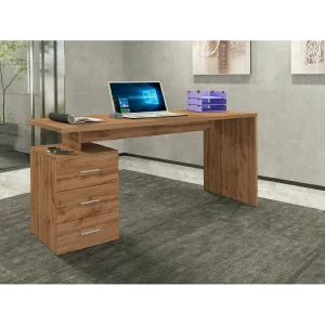 Dchiellin-kantoor, Lineair kantoor, Multifunctioneel kantoor, Multi-positie ruimtebesparend kantoor, 160x60h75 cm, Eiken
