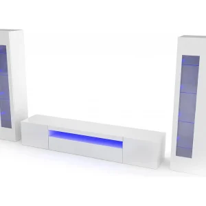 Dcontin wandsysteem, TV-meubel woonkamerset, Multifunctioneel woonkamermeubel met LED-licht, 100% Made in Italy, 290x40h162 cm, Glanzend wit Dcontin wandsysteem, TV-meubel woonkamerset, Multifunctioneel woonkamermeubel met LED-licht, 100% Made in Italy, 290x40h162 cm, Glanzend wit
