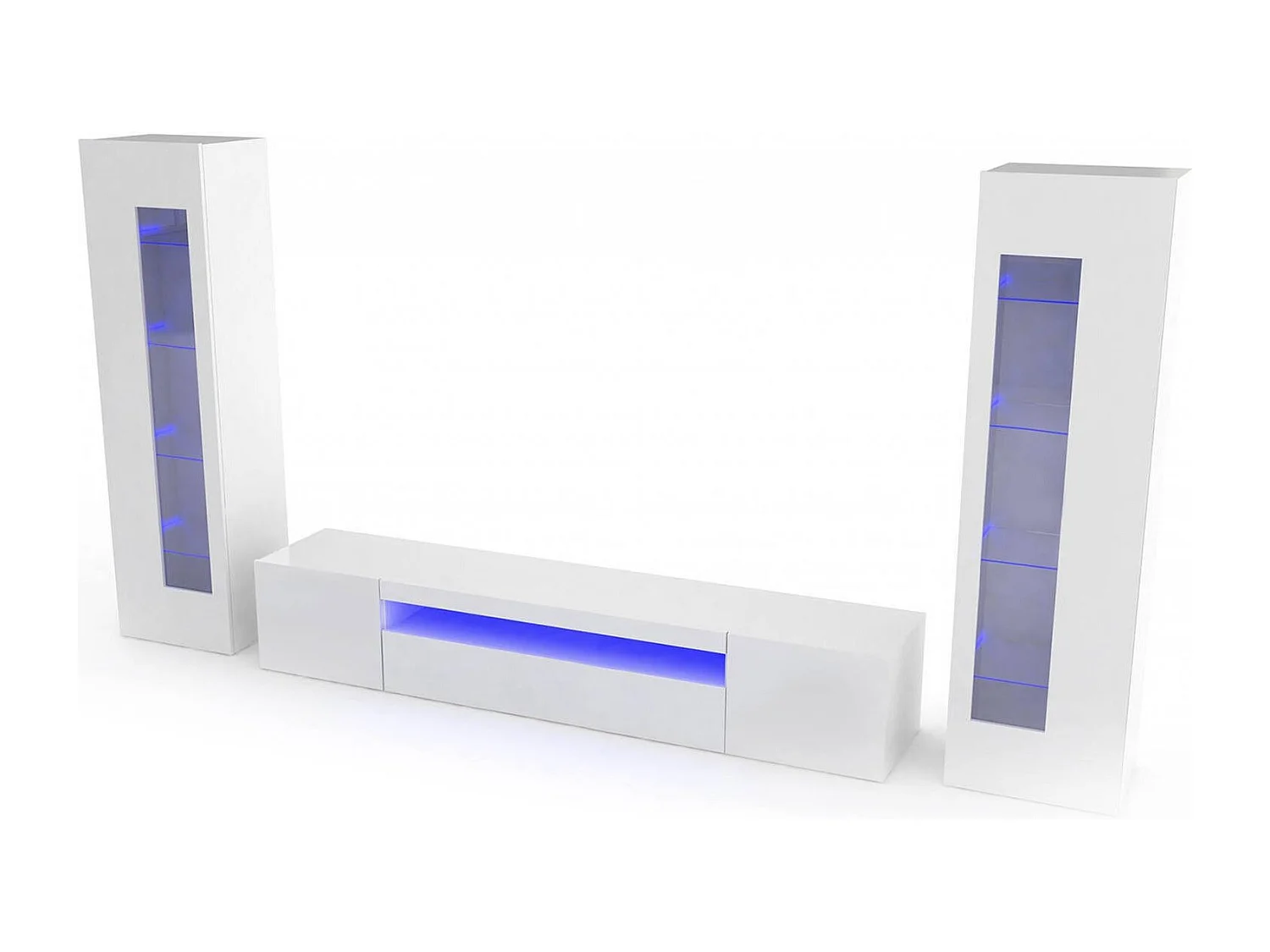 Dcontin wandsysteem, TV-meubel woonkamerset, Multifunctioneel woonkamermeubel met LED-licht, 100% Made in Italy, 290x40h162 cm, Glanzend wit