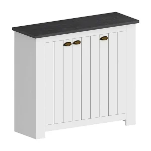 Dcigarin schoenenrek, ruimtebesparende schoenenrek met 3 deuren, met inkomh, 114x42h100 cm, Wit en leisteen