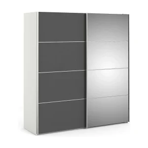Cerreto 2-deurskast, Slaapkamermeubel, Inloopkast, Kledingkast, 182×64 h202 cm, Grijs en Wit