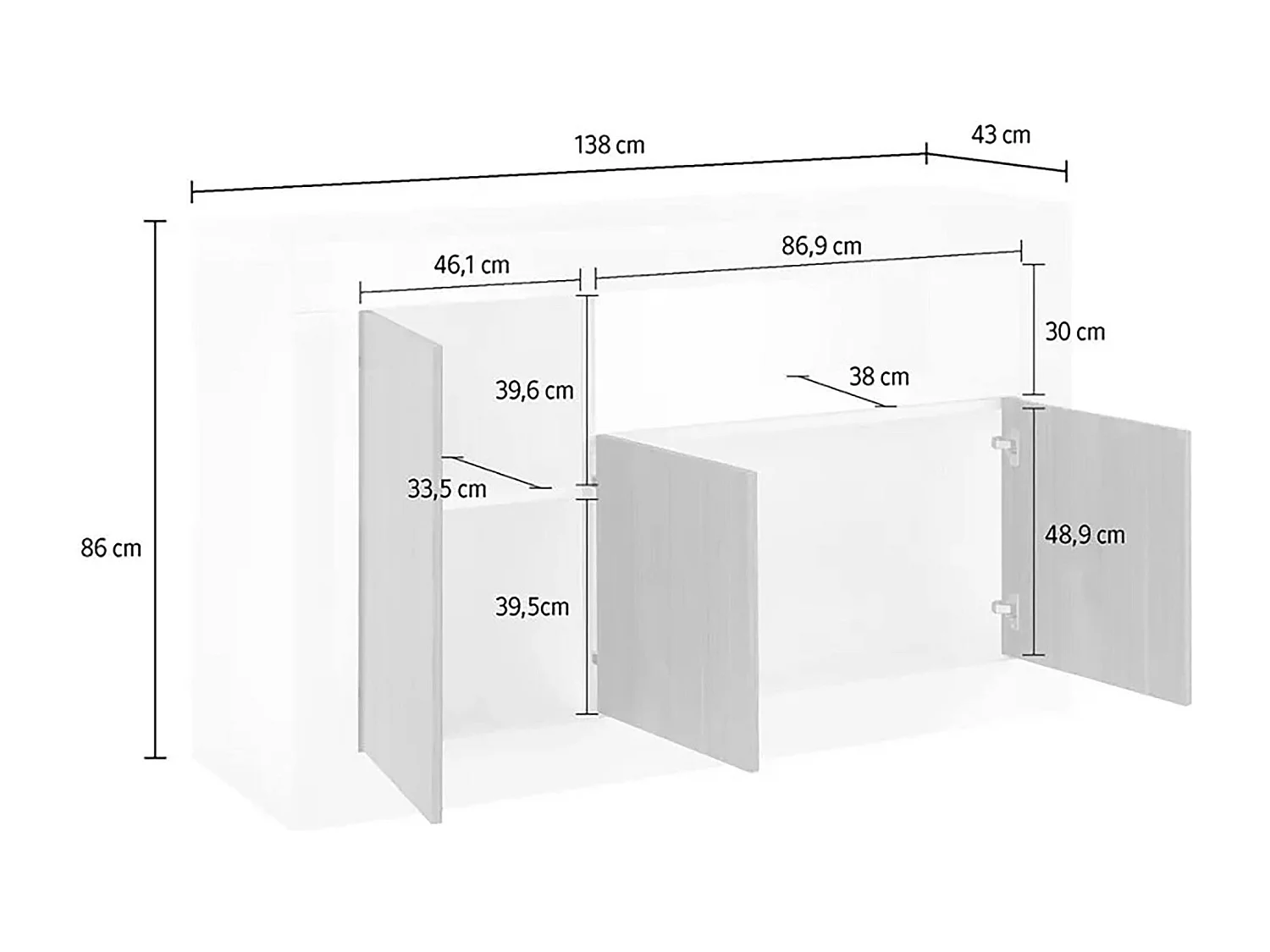 Diguodal Dressoir, Woonkamerbuffet, Woonkamerdressoir, Keukenkast, Made in Italy, 138x42 h86 cm, Leisteen en cement