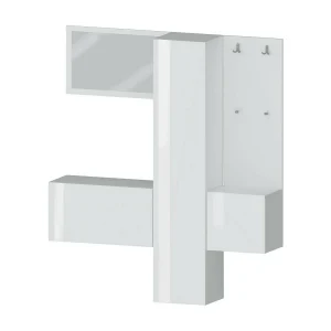 Dcrescenz entreemeubel, magazijn met 3 deuren, wandhanger met spiegel, 170x35h190 cm, Wit