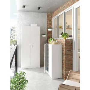 Dabaldi multifunctionele kledingkast, Bezemhouderkast met 2 deuren, Schoenenrek met planken, Bezemhouderkast, cm73x37h180 cm, Wit