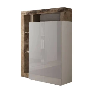 Dbea multifunctionele kledingkast 2 deuren, Multifunctionele kast, Schoenenrekkast, Schoenenrek, Made in Italy, 78×35 h116 cm, Glanzend wit en eiken