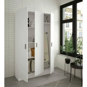 Dains multifunctionele kledingkast, Extra kast met 3 deuren, Schoenenkast, Bezemkast, 109x37h180 cm, Wit