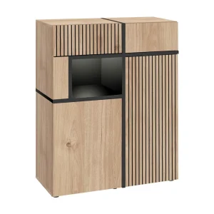 Buffet CRISS – 2 deuren, 2 laden, LED – Licht eiken en zwart Buffet CRISS – 2 deuren, 2 laden, LED – Licht eiken en zwart