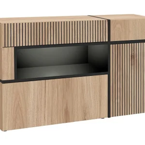Buffet CRISS – 2 deuren, 2 laden, LED – Licht eiken en zwart Buffet CRISS – 2 deuren, 2 laden, LED – Licht eiken en zwart