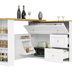 Draaibare bartafel met 1 deur en 2 lades, buffetkast met uitschuifbaar blad (138-204)脳39脳105cm – wit