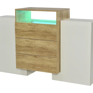 Buffet 140x30x90.5cm met multicolor LED verlichting 2 deuren 3 laden brengen Materiaal MDF in Natuurlijke kleur Buffet 140x30x90.5cm met multicolor LED verlichting 2 deuren 3 laden brengen Materiaal MDF in Natuurlijke kleur