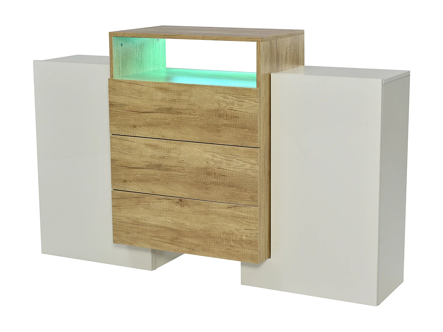 Buffet 140x30x90.5cm met multicolor LED verlichting 2 deuren 3 laden brengen Materiaal MDF in Natuurlijke kleur