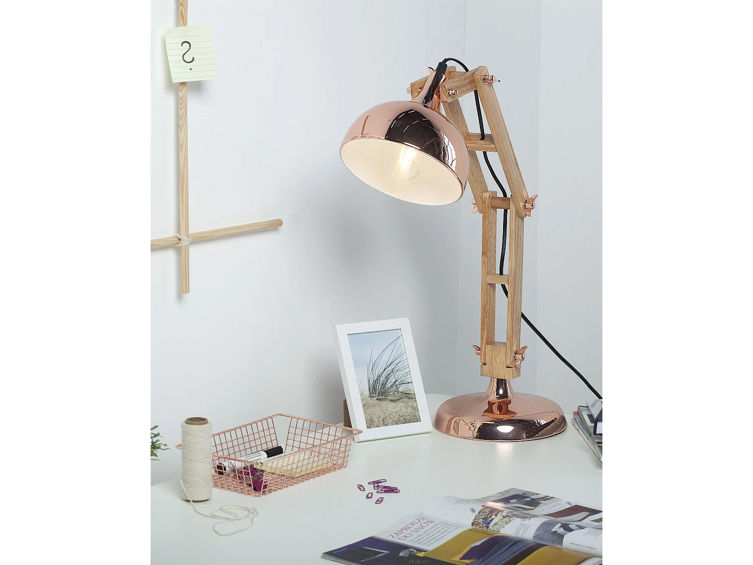 Bureaulamp SALADO Verstelbaar Hout Koper