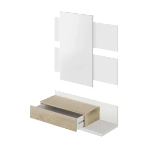 Dmora Halmeubel Erie 29x75x90h cm Wit, spiegel inbegrepen: met lade en plank Dmora Halmeubel Erie 29x75x90h cm Wit, spiegel inbegrepen: met lade en plank