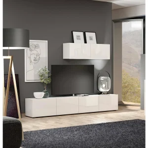 Dfalzeran tv-meubel, woonkamermeubel, lage tv-meubel, wandstandaard, Made in Italy, 225x38h39 cm, glanzend wit Dfalzeran tv-meubel, woonkamermeubel, lage tv-meubel, wandstandaard, Made in Italy, 225x38h39 cm, glanzend wit