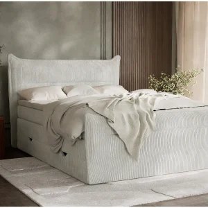 Boxspringbed met hoofdbord + matras + dekmatras – 140×200 cm – creme – PELINO