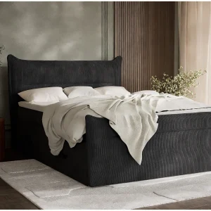 Boxspringbed met hoofdbord + matras + dekmatras – 140×200 cm – grafiet – PELINO Boxspringbed met hoofdbord + matras + dekmatras – 140×200 cm – grafiet – PELINO