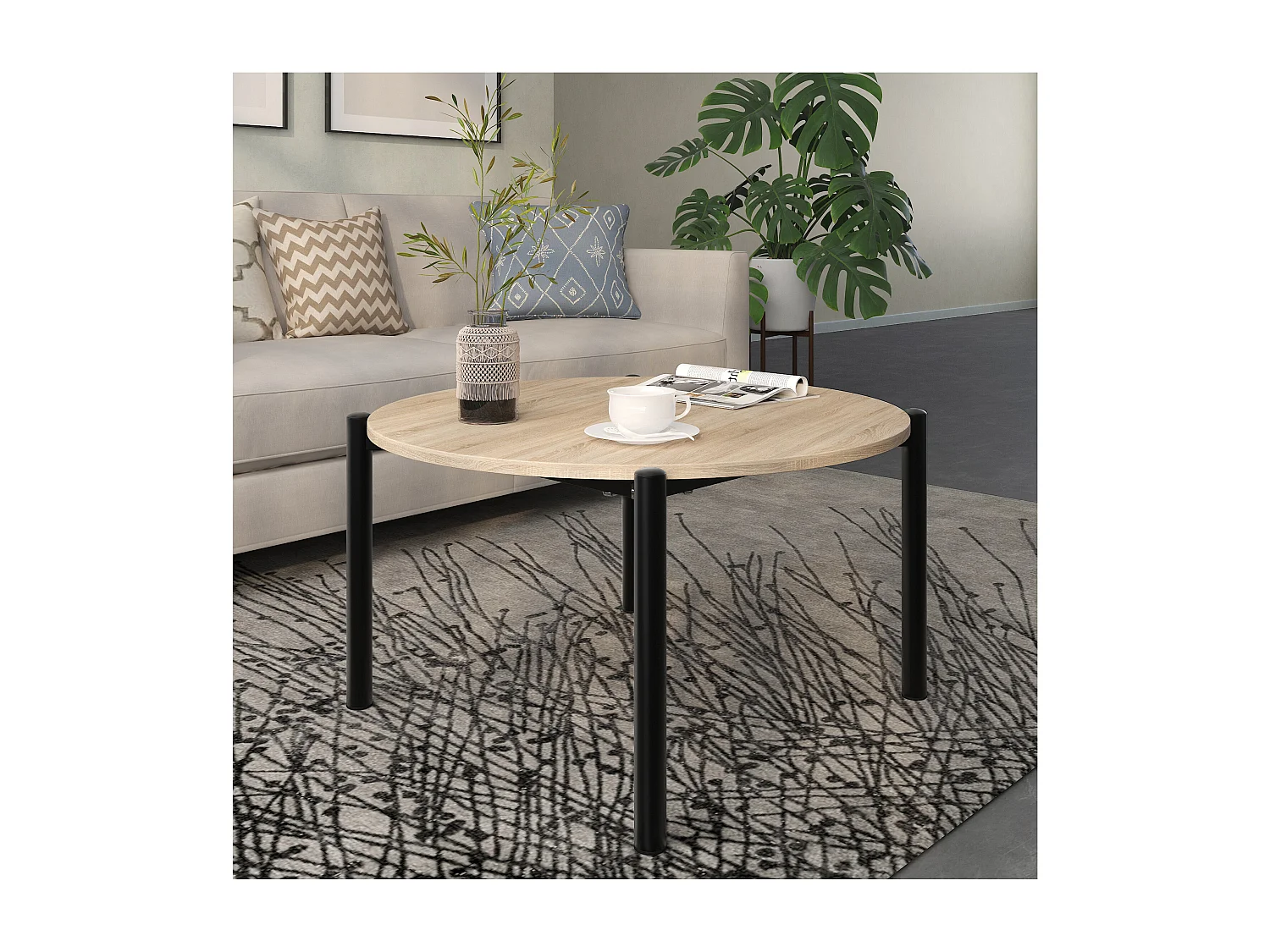 Caleb Salontafel Ø80 Wild Eiken Zwart