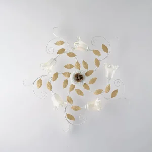 Cesto Plafonnier Shabby en fer laqué blanc 5 lumières H.17 d.80 BL274-PL5-BCO Cesto Plafonnier Shabby en fer laqué blanc 5 lumières H.17 d.80 BL274-PL5-BCO