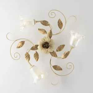 Cesto Plafonnier en fer laqué décapé ivoire 3 lumières H.17 d.56 BL274-PL3-AV Cesto Plafonnier en fer laqué décapé ivoire 3 lumières H.17 d.56 BL274-PL3-AV