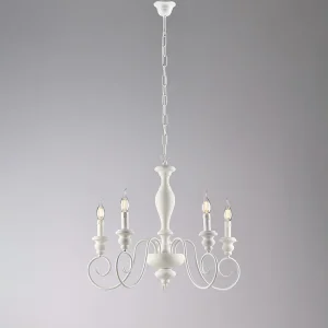 Cascina Lustre Shabby en bois laqué blanc et fer 5 lumières 115 d.60 BL265-5-BCO