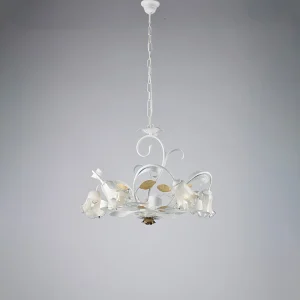 Cesto Lustre Shabby en fer laqué blanc 5 lumières 142 d.65 BL274-5-BCO Cesto Lustre Shabby en fer laqué blanc 5 lumières 142 d.65 BL274-5-BCO