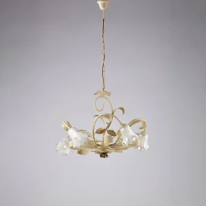 Cesto Lustre en fer laqué décapé ivoire 5 lumières 142 d.65 BL274-5-AV Cesto Lustre en fer laqué décapé ivoire 5 lumières 142 d.65 BL274-5-AV