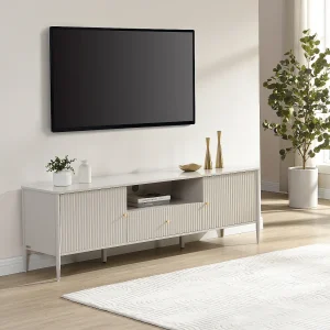 TV-meubel met 2 deuren, 1 lade en 1 nis in MDF – Beige en goud – CALITARO