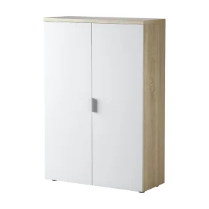 Dlupp multifunctionele kledingkast, Multifunctionele kast met 2 deuren, Schoenenkast met 3 planken, Modern schoenenrek, 80x33h119 cm, Eiken en Wit Dlupp multifunctionele kledingkast, Multifunctionele kast met 2 deuren, Schoenenkast met 3 planken, Modern schoenenrek, 80x33h119 cm, Eiken en Wit
