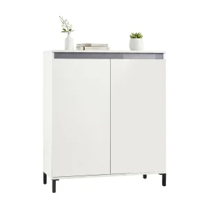 Dcarissim dressoir, Woonkamer buffet, Woonkamer, Keuken bijkeuken, Made in Italy, 100x40h110 cm, Glanzend wit en Antraciet Dcarissim dressoir, Woonkamer buffet, Woonkamer, Keuken bijkeuken, Made in Italy, 100x40h110 cm, Glanzend wit en Antraciet
