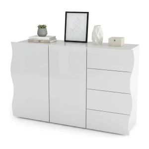 Dmarasc dressoir, Keukendressoir met 2 deuren en 4 laden, Woonkamerbuffet, 100% Made in Italy, 124x40h81 cm, Glanzend wit Dmarasc dressoir, Keukendressoir met 2 deuren en 4 laden, Woonkamerbuffet, 100% Made in Italy, 124x40h81 cm, Glanzend wit