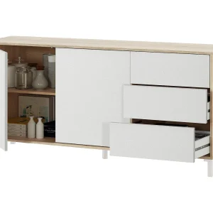 Dmora Dressoir Concord 41x154x75h cm Bruin Eiken 2 Planken 3 Laden, 2 Deuren Dmora Dressoir Concord 41x154x75h cm Bruin Eiken 2 Planken 3 Laden, 2 Deuren
