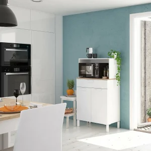 Dlasagn Dressoir, 2-deurs keukendressoir, multifunctionele extra kast, moderne kledingkast, 72x40h126 cm, wit en eiken