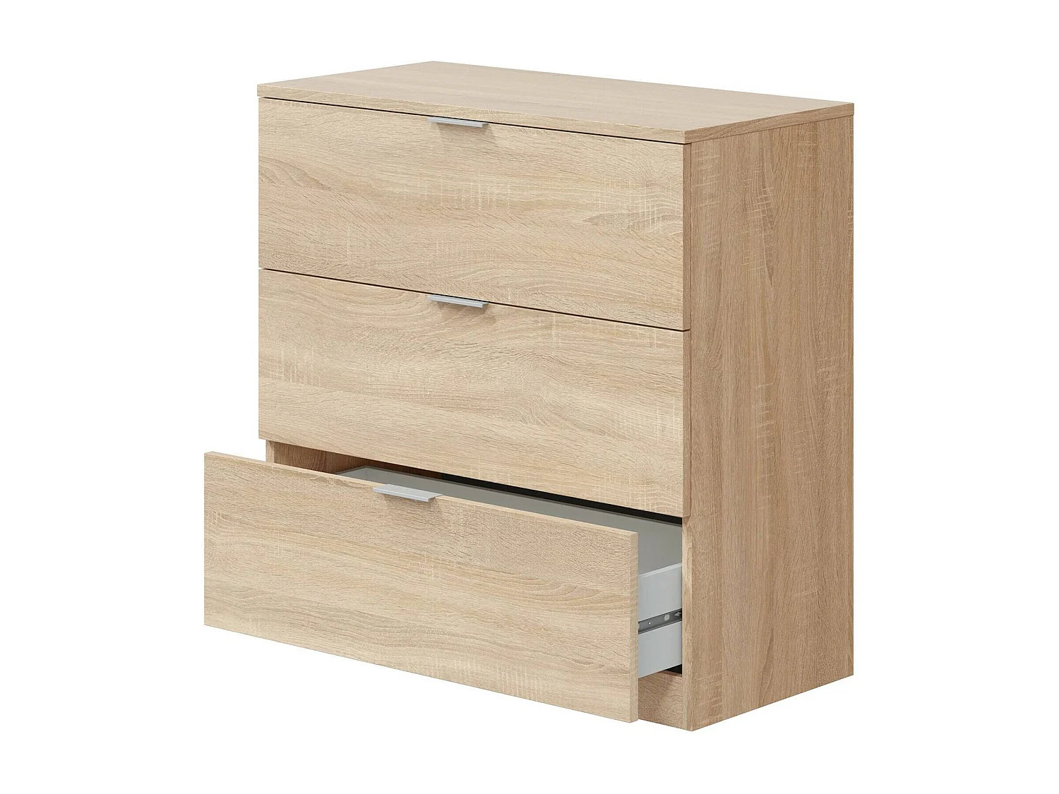 Dobinn ladekast, Slaapkamer ladekast, Ladekast met 3 laden, 77x38h80 cm, Eiken
