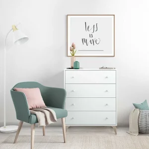 Dcarus ladekast, ladekast met 4 laden, ladekast voor de slaapkamer, moderne ladekast, 78x40h95 cm, Wit