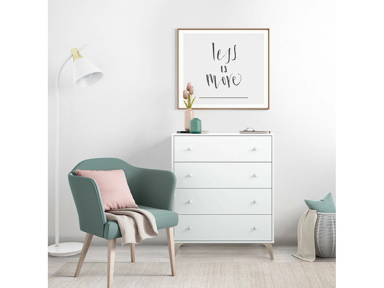 Dcarus ladekast, ladekast met 4 laden, ladekast voor de slaapkamer, moderne ladekast, 78x40h95 cm, Wit