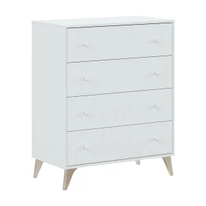Dmora Ladekast Denver 40x78x95h cm Wit, 4 Lades, Schuifopening en -sluiting