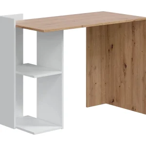 Dmonti Bureau, Multifunctioneel omkeerbaar bureau met meerdere posities, Studeer- of kantoortafel voor pc met plank en planken, 100x52h78 cm, Wit en geknoopt eiken