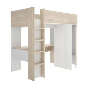 Dhovlan slaapkamersamenstelling, Complete slaapkamer, Kinderkamer, Brugmeubelset, 206×111 h178 cm, Wit en Eiken Dhovlan slaapkamersamenstelling, Complete slaapkamer, Kinderkamer, Brugmeubelset, 206×111 h178 cm, Wit en Eiken