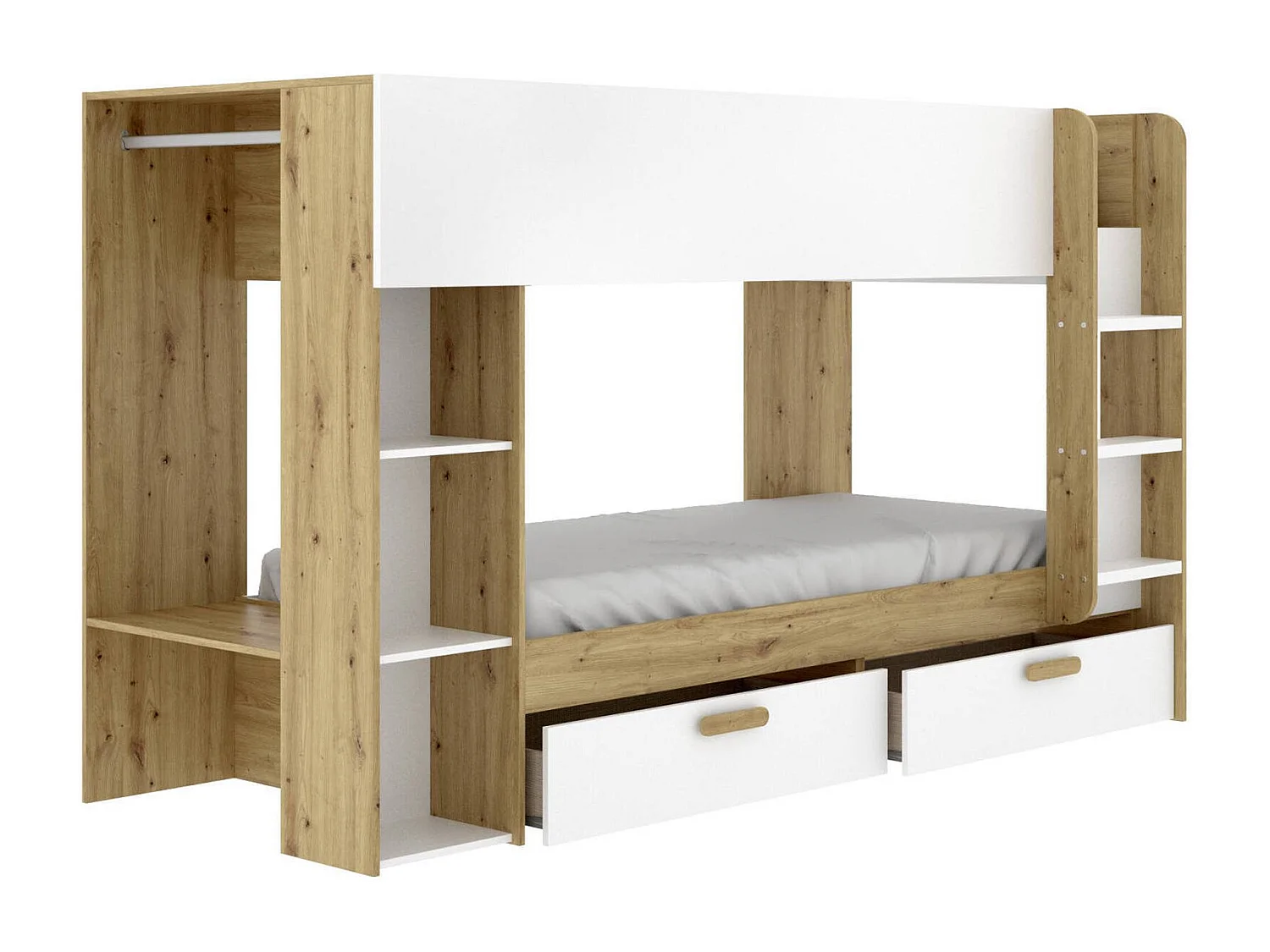 Slaapkamercompositie Keli, 2 lades, 245x110x150h cm wit, omkeerbaar, matrasmaat 190x103 cm